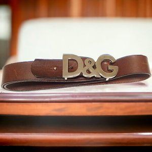 90s D&G Dolce & Gabbana Ladies Silver Metal Belt Buckle Genuine Leather S-8.5